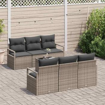 7-teiliges Garten-Sofa-Set mit Kissen Grau Poly Rattan, 2-Sitzer Garten-Sofa mit Stauraum und Kissen Grau Poly Rattan