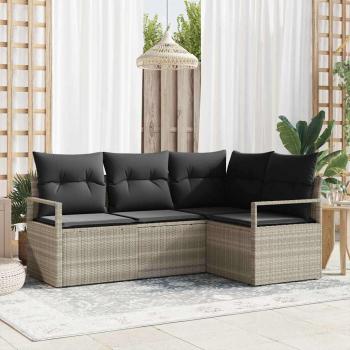 ARDEBO.de - 4-teiliges Garten Sofa Set mit Kissen in Hellgrau Poly Rattan, 2-Sitzer Garten Sofa mit Stauraum & Kissen in Grau Poly Rattan