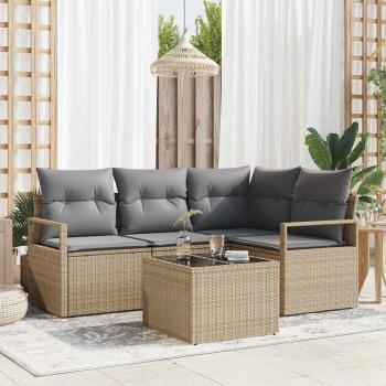 ARDEBO.de - 5-teiliges Garten Sofa Set mit Kissen Schwarz Poly Rattan, 2-Sitzer Garten Sofa mit Stauraum & Kissen Beige Poly Rattan