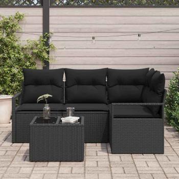 5-teilige Garten-Sofa-Set mit Kissen Beige Poly Rattan, 2-Sitzer Garten-Sofa mit Stauraum & Kissen Schwarz Poly Rattan