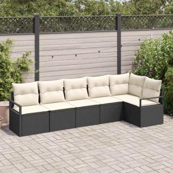 ARDEBO.de - 6-teiliges Gartensofa Set mit Kissen Schwarz Poly Rattan, 2-Sitzer Gartensofa mit Stauraum & Kissen Schwarz Poly Rattan