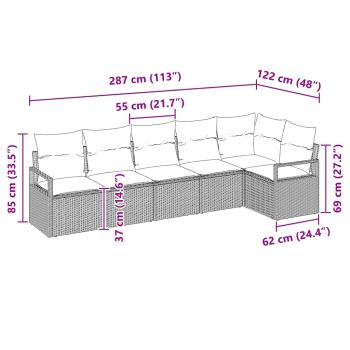 6-teiliges Gartensofa Set mit Kissen Schwarz Poly Rattan, 2-Sitzer Gartensofa mit Stauraum & Kissen Schwarz Poly Rattan