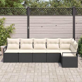 6-teiliges Gartensofa Set mit Kissen Schwarz Poly Rattan, 2-Sitzer Gartensofa mit Stauraum & Kissen Schwarz Poly Rattan