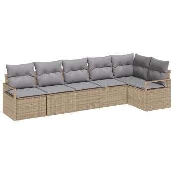6-teiliges Garten Sofa Set mit Kissen Beige Poly Rattan, 2-Sitzer Garten Sofa mit Stauraum & Kissen Beige Poly Rattan