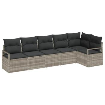 6-teiliges Garten Sofa Set mit Kissen Hellgrau Poly Rattan, 2-Sitzer Garten Sofa mit Stauraum & Kissen Grau Poly Rattan