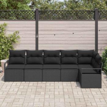 6-teiliges Garten Sofa Set mit Kissen Schwarz Poly Rattan, 2-Sitzer Garten Sofa mit Stauraum & Kissen Schwarz Poly Rattan