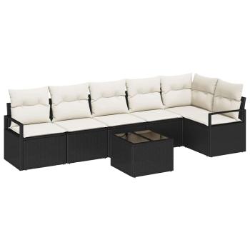 6-teiliges Garten-Sofa-Set mit Kissen Braun Poly Rattan, 2-Sitzer Garten-Sofa mit Stauraum & Kissen Schwarz Poly Rattan