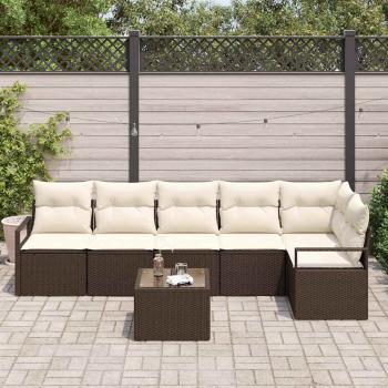 6-teiliges Garten Sofa Set mit Kissen Grau Poly Rattan, 2-Sitzer Garten Sofa mit Stauraum & Kissen Braun Poly Rattan