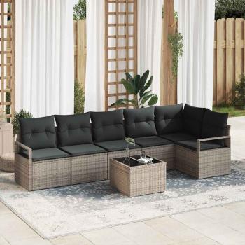 ARDEBO.de - 6-teiliges Garten-Sofa-Set mit Kissen Schwarz Poly Rattan, 2-Sitzer Garten-Sofa mit Stauraum & Kissen Grau Poly Rattan