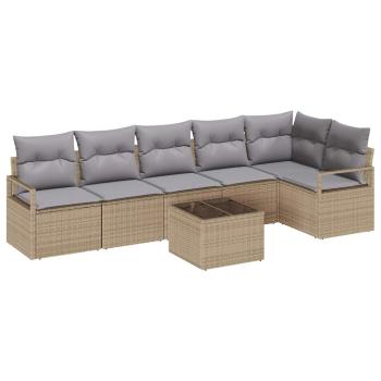 7-teiliges Garten Sofa Set mit Kissen aus schwarzem Poly Rattan, 2-Sitzer Garten Sofa mit Stauraum & Kissen aus beigem Poly Rattan