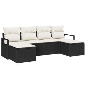 Garten Sofa Set 5-teilig Schwarz und Weiß Rattan und Stoff Groß