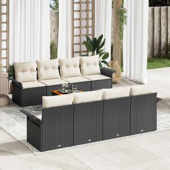 ARDEBO.de - 9-teiliges Garten-Sofa-Set mit Kissen Schwarz Poly-Rattan Akazie, {en-US=2-Sitzer Garten-Sofa mit Stauraum & Kissen Schwarz Poly-Rattan, fr-FR=Canapé de jardin 2 places avec rangement et coussins en poly rotin noir, fr-CA=Canapé de jardin 2 pl