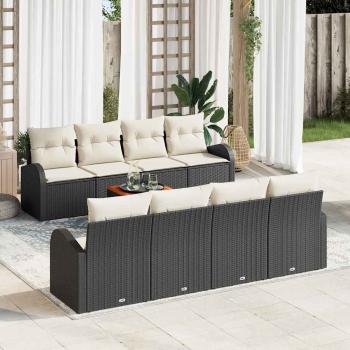 ARDEBO.de - Gartensofa-set 9 stk. Schwarz und Creme Poly-Rattan