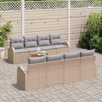 9-teiliges Garten Sofa Set mit Kissen Beige Poly Rattan Akazie, 2-Sitzer Garten Sofa mit Stauraum & Kissen Beige Poly Rattan