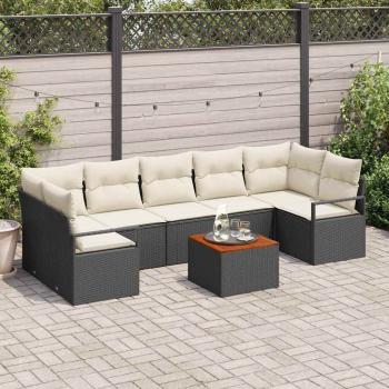 ARDEBO.de - 8-teiliges Garten Sofa Set mit Kissen Schwarz Poly Rattan Akazie, 2-Sitzer Garten Sofa mit Stauraum & Kissen Schwarz Poly Rattan