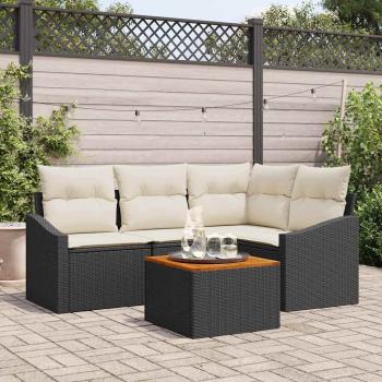 ARDEBO.de - 5-teiliges Garten-Sofa-Set mit Kissen Schwarz Poly-Rattan Akazie