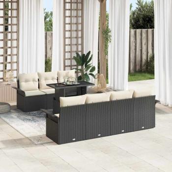 ARDEBO.de - 8-teiliges Garten-Sofa-Set mit Kissen Schwarzes Poly-Rattan, 2-Sitzer Garten-Sofa mit Stauraum & Kissen Schwarzes Poly-Rattan