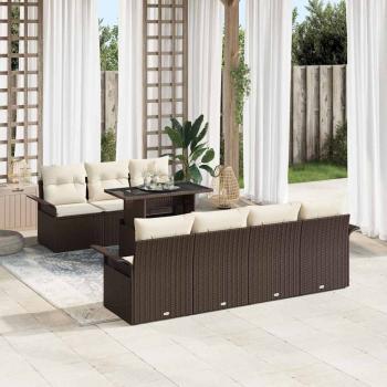 ARDEBO.de - 8-teilige Garten Sofa Set mit Kissen Braun Poly Rattan, 2-Sitzer Garten Sofa mit Stauraum & Kissen Braun Poly Rattan