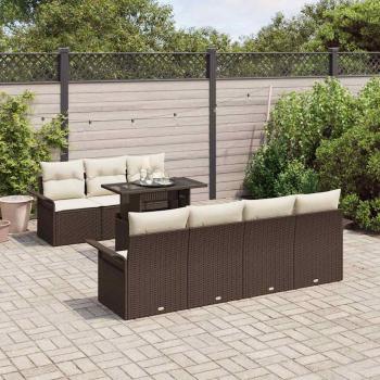 8-teilige Garten Sofa Set mit Kissen Braun Poly Rattan, 2-Sitzer Garten Sofa mit Stauraum & Kissen Braun Poly Rattan