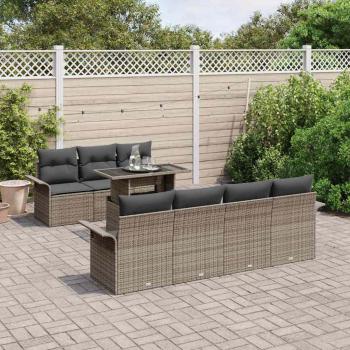 8-teiliges Garten-Sofa-Set mit Kissen Grau Poly-Rattan, 2-Sitzer Garten-Sofa mit Stauraum & Kissen Grau Poly-Rattan