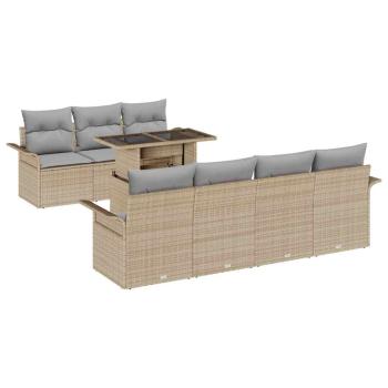 8-teiliges Garten Sofa Set mit Kissen Beige Poly Rattan, 2-Sitzer Garten Sofa mit Stauraum & Kissen Beige Poly Rattan