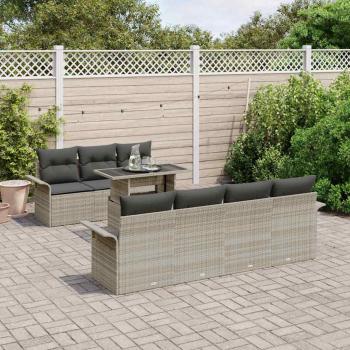 8-teiliges Garten Sofa Set mit Kissen Hellgrau Poly Rattan, 2-Sitzer Garten Sofa mit Stauraum & Kissen Hellgrau Poly Rattan
