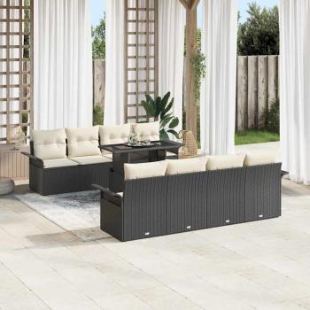 Gartensofa-set 9 Stk. Schwarz [Synthetisch]: Poly Rattan