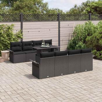 ARDEBO.de - 9-teiliges Garten-Sofaset mit Kissen Schwarz Poly-Rattan, 2-Sitzer Garten-Sofa mit Stauraum & Kissen Schwarz Poly-Rattan