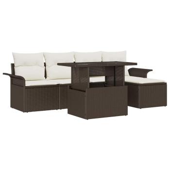 ARDEBO.de - 6-teiliges Garten-Sofa-Set mit Kissen aus braunem Poly-Rattan, 2-Sitzer Garten-Sofa mit Stauraum und Kissen aus braunem Poly-Rattan