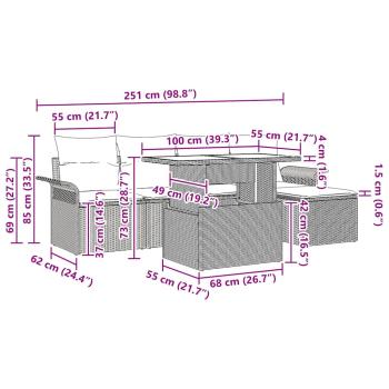 6-teiliges Garten-Sofa-Set mit Kissen Beige Poly Rattan, 2-Sitzer Garten-Sofa mit Stauraum & Kissen Beige Poly Rattan