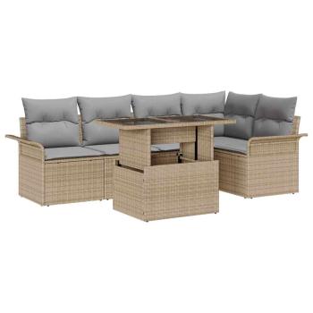 ARDEBO.de - 6-teiliges Garten-Sofaset mit Kissen Beige Poly-Rattan, 2-Sitzer Garten-Sofa mit Stauraum&Wesen Beige Poly-Rattan