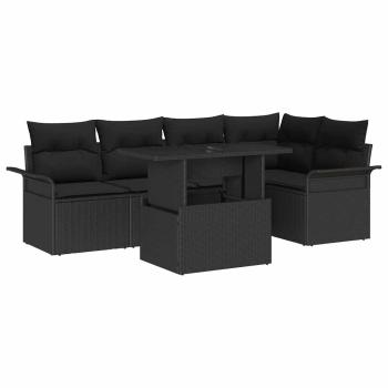 ARDEBO.de - 6-teiliges Garten Sofa Set mit Kissen Schwarz Poly-Rattan, 2-Sitzer Garten Sofa mit Stauraum & Kissen Schwarz Poly-Rattan