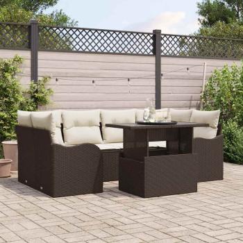 ARDEBO.de - 7-teiliges Garten-Sofa-Set mit Kissen Braun Poly Rattan, 2-Sitzer Garten Sofa mit Stauraum & Kissen Braun Poly Rattan
