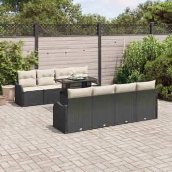 ARDEBO.de - 10-teiliges Garten-Sofa-Set mit Kissen Schwarz Poly Rattan, 2-Sitzer Garten-Sofa mit Stauraum & Kissen Schwarz Poly Rattan