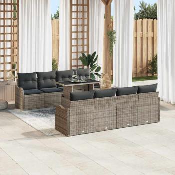 10-teiliges Garten Sofa Set mit Kissen Grau Poly Rattan, 2-Sitzer Garten Sofa mit Stauraum & Kissen Grau Poly Rattan
