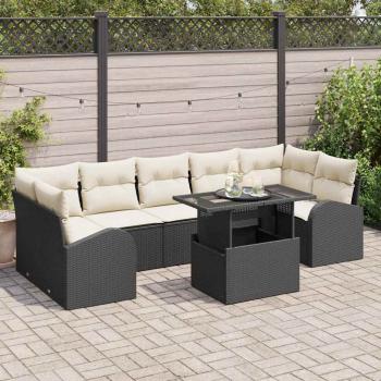 ARDEBO.de - 8-teiliges Garten Sofa Set mit Kissen Schwarz Poly Rattan, 2-Sitzer Garten Sofa mit Stauraum & Kissen Schwarz Poly Rattan