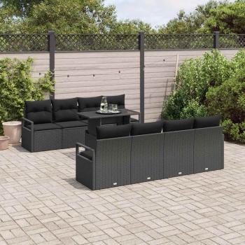 ARDEBO.de - 9-teiliges Garten Sofa Set mit Kissen Schwarz Poly Rattan, 2-Sitzer Garten Sofa mit Stauraum & Kissen Schwarz Poly Rattan