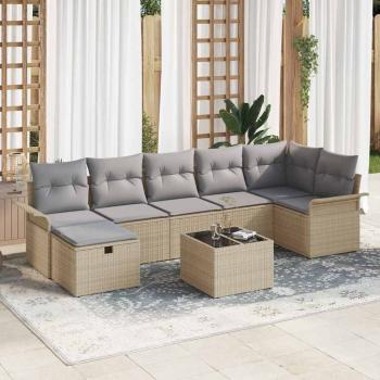 ARDEBO.de - 8-teiliges Garten-Sofa-Set mit Kissen Beige Poly Rattan