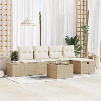 ARDEBO.de - 6-teiliges Garten Sofa Set mit Kissen Beige Poly Rattan