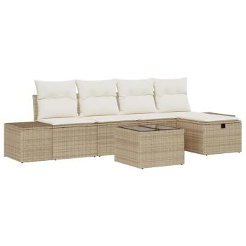 6-teiliges Garten Sofa Set mit Kissen Beige Poly Rattan