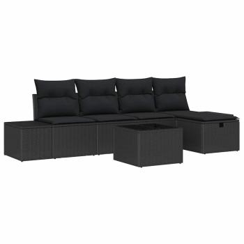 ARDEBO.de - 6-teiliges Garten-Sofa-Set mit Kissen Schwarz Poly-Rattan