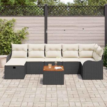 8-teiliges Garten-Sofa-Set mit Kissen Schwarz Poly-Rattan, 2-Sitzer Garten-Sofa mit Kissen Schwarz Poly-Rattan