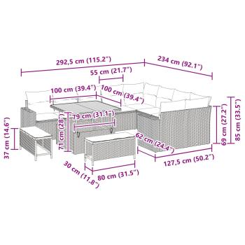 12-teiliges Garten Sofa Set mit Kissen Schwarz Poly Rattan Akazie, 3-teiliges Garten Esszimmer Set mit Kissen Schwarz Poly Rattan Akazie