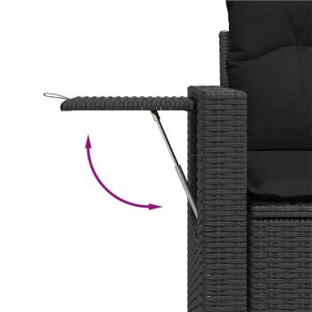 8-teilige Garten-Sofa Set mit Kissen Schwarz Poly Rattan Akazie, 3-teiliges Garten Essset mit Kissen Schwarz Poly Rattan Akazie