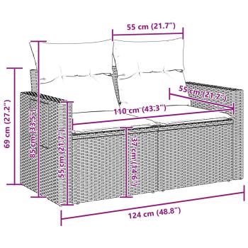 8-teilige Garten-Sofa Set mit Kissen Schwarz Poly Rattan Akazie, 3-teiliges Garten Essset mit Kissen Schwarz Poly Rattan Akazie