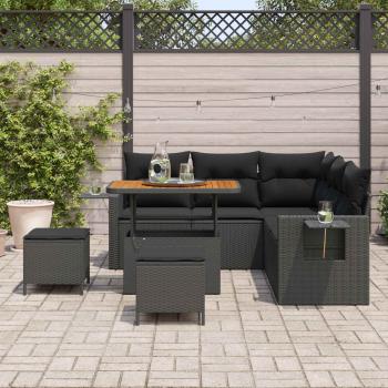 8-teiliges Garten Sofa Set mit Kissen aus schwarzem poly Rattan, 3-teiliges Garten Esstisch Set mit Kissen aus schwarzem poly Rattan