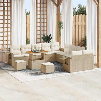 ARDEBO.de - 13-teiliges Garten-Sofa-Set mit Kissen Beige Poly Rattan Akazie, 3-teiliges Garten-Esszimmer-Set mit Kissen Beige Poly Rattan Akazie
