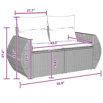 8-teiliges Garten-Sofa-Set mit Kissen Schwarz Poly-Rattan Akazie, 3-teiliges Garten-Ess-Set mit Kissen Schwarz Poly-Rattan Akazie