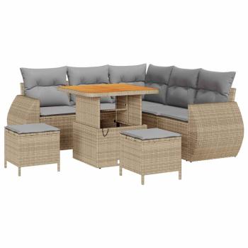 8-teiliges Garten Sofa Set mit Kissen Beige Poly Rattan Akazie, 3-teiliges Garten Ess Set mit Kissen Beige Poly Rattan Akazie