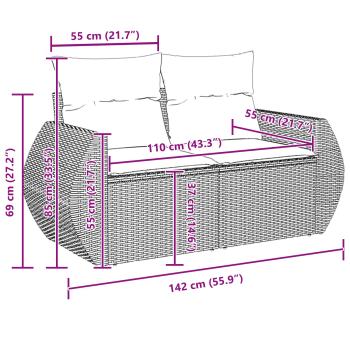 8-teiliges Garten Sofa Set mit Kissen Schwarz Polyrattan Akazie, 3-teiliges Garten Essenset mit Kissen Schwarz Polyrattan Akazie